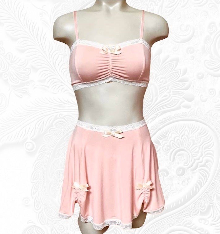 Pink bamboo bralette -cute- Ddlg-kawaii lingerie-handmade -Canada