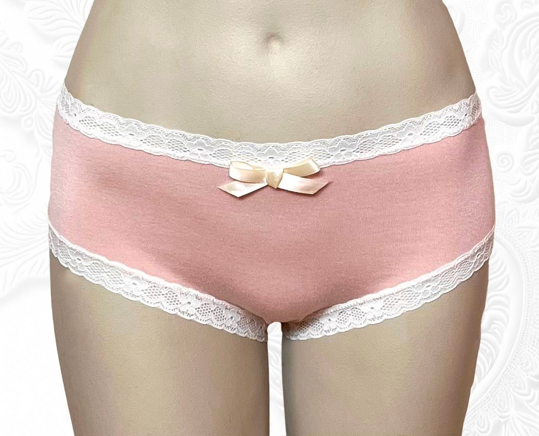 Vintage Kmart Double Nylon Hipster Panties White w Bubble Gum Pink Trim NOS  7
